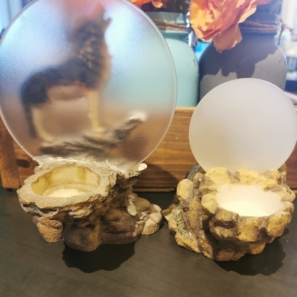 2 howling wolves under the moonlight vintage witchcore dark academia candle hold - Picture 3 of 9